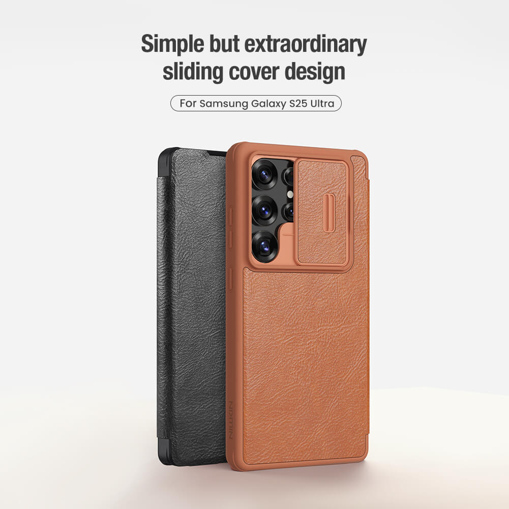 Samsung Galaxy S25 Ultra Camera Protection Nillkin Qin Prop Leather Flip Cover Black