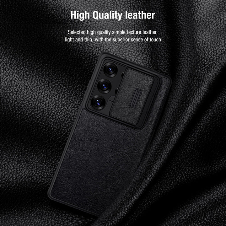 Samsung Galaxy S25 Ultra Camera Protection Nillkin Qin Prop Leather Flip Cover Black