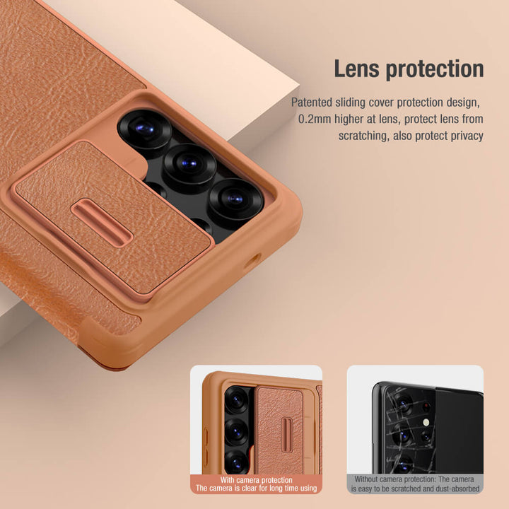 Samsung Galaxy S25 Ultra Camera Protection Nillkin Qin Prop Leather Flip Cover Black
