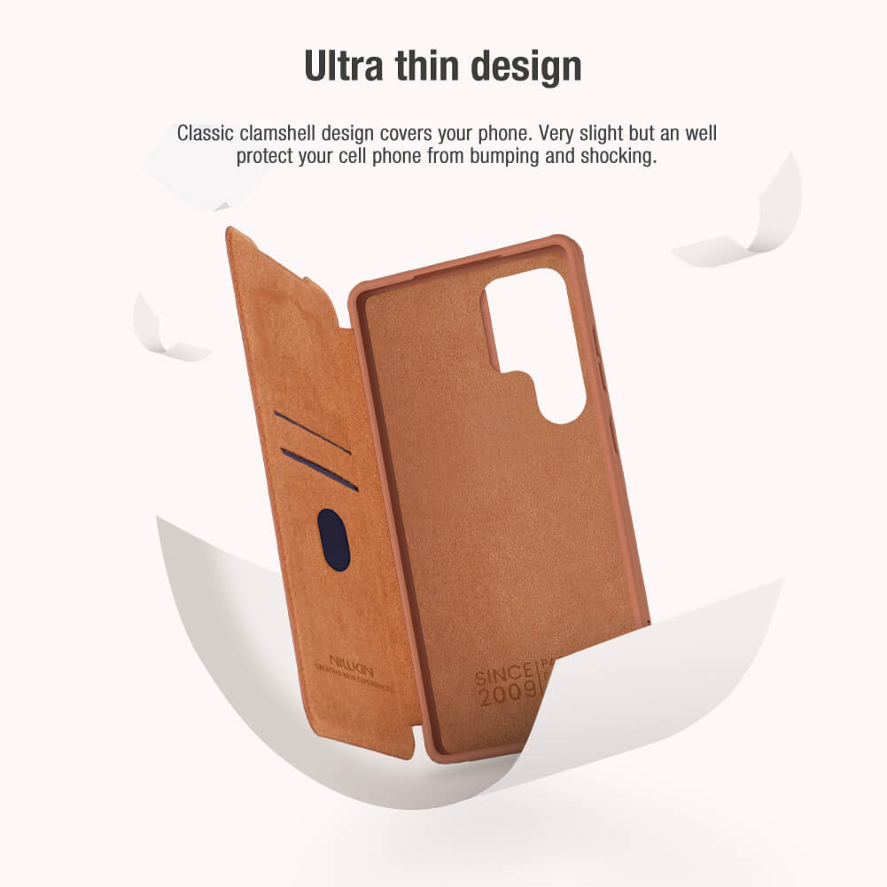 Samsung Galaxy S25 Ultra Camera Protection Nillkin Qin Prop Leather Flip Cover Black