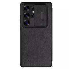 Samsung Galaxy S25 Ultra Camera Protection Nillkin Qin Prop Leather Flip Cover Black