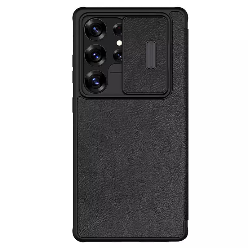 Samsung Galaxy S25 Ultra Camera Protection Nillkin Qin Prop Leather Flip Cover Black