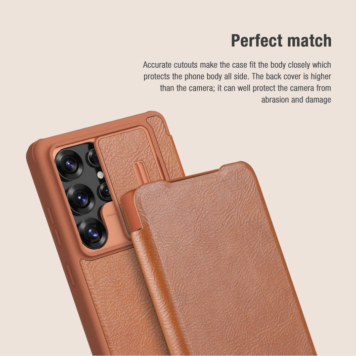 Samsung Galaxy S25 Ultra Camera Protection Nillkin Qin Prop Leather Flip Cover Black