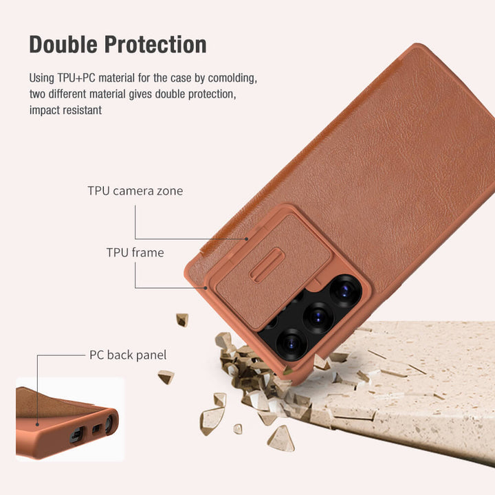 Samsung Galaxy S25 Ultra Camera Protection Nillkin Qin Prop Leather Flip Cover Black