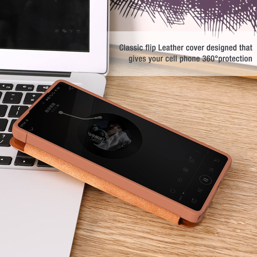 Samsung Galaxy S25 Ultra Camera Protection Nillkin Qin Prop Leather Flip Cover Black