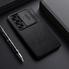 Samsung Galaxy S25 Ultra Camera Protection Nillkin Qin Prop Leather Flip Cover Black