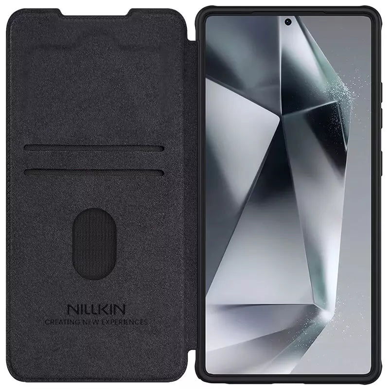 Samsung Galaxy S25 Ultra Camera Protection Nillkin Qin Prop Leather Flip Cover Black