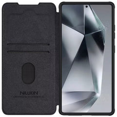 Samsung Galaxy S25 Ultra Camera Protection Nillkin Qin Prop Leather Flip Cover Black