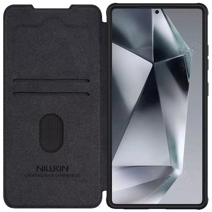 Samsung Galaxy S25 Ultra Camera Protection Nillkin Qin Prop Leather Flip Cover Black