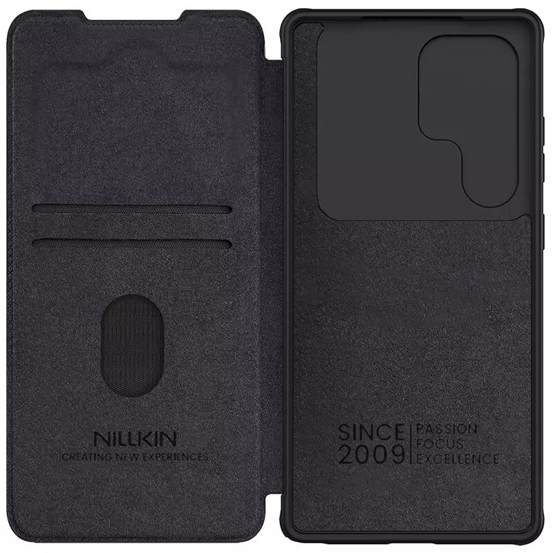 Samsung Galaxy S25 Ultra Camera Protection Nillkin Qin Prop Leather Flip Cover Black