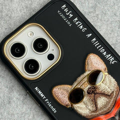 iPhone 16 Pro Max / iPhone 16 Pro 3D Embroidery Cool Dog RedBlack Jacket Case