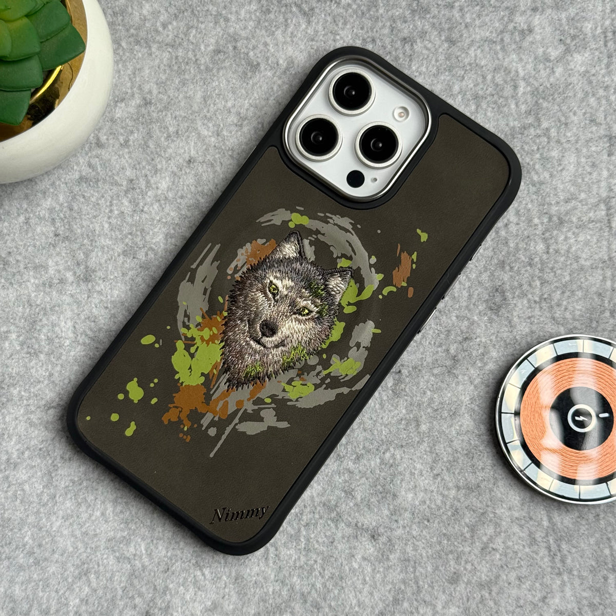 iPhone 15 Pro Max / iPhone 15 Pro Wild Animal 3D Embroidery Wolf Face MagSafe Case