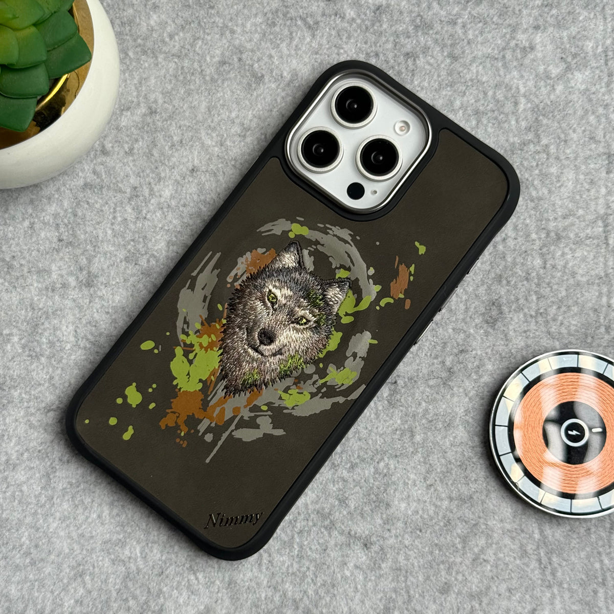 iPhone 15 Pro Max / iPhone 15 Pro Wild Animal 3D Embroidery Wolf Face MagSafe Case