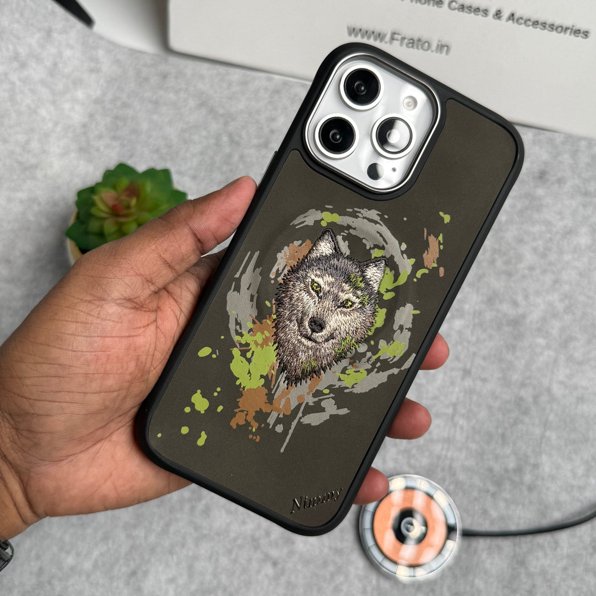 iPhone 15 Pro Max / iPhone 15 Pro Wild Animal 3D Embroidery Wolf Face MagSafe Case