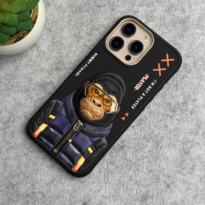 iPhone 16 Pro Max / iPhone 16 Pro 3D Embroidery Gorilla Zipper Jacket Case