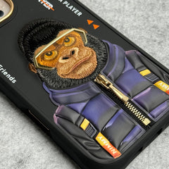 iPhone 16 Pro Max / iPhone 16 Pro 3D Embroidery Gorilla Zipper Jacket Case