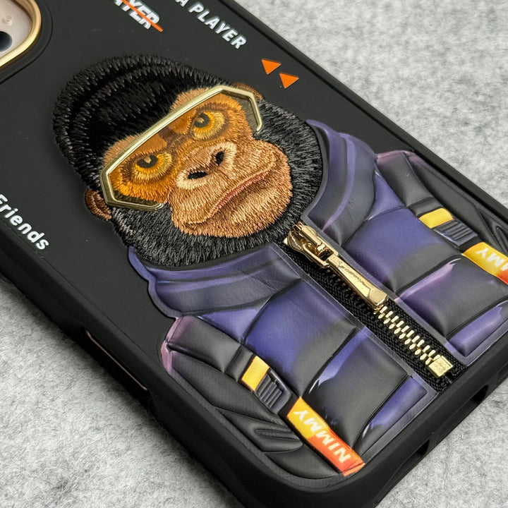 iPhone 16 Pro Max / iPhone 16 Pro 3D Embroidery Gorilla Zipper Jacket Case