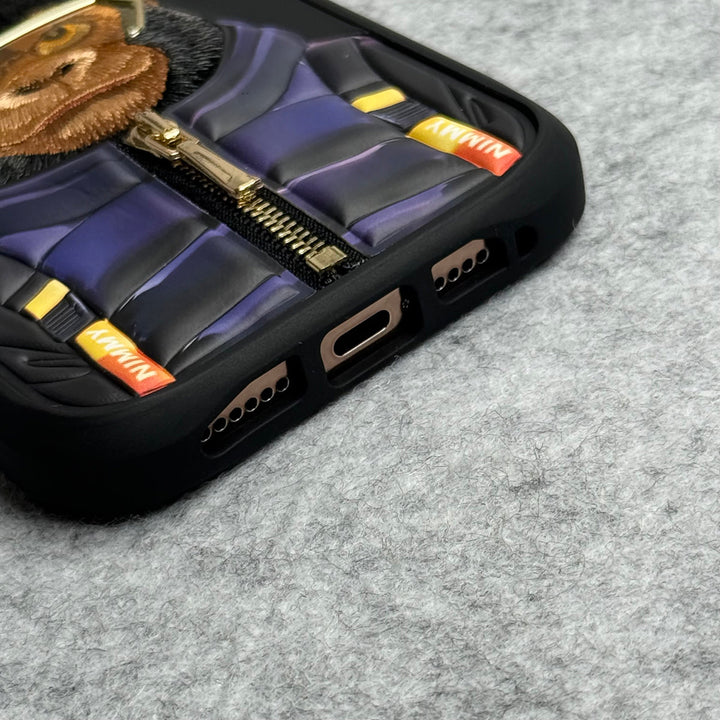 iPhone 16 Pro Max / iPhone 16 Pro 3D Embroidery Gorilla Zipper Jacket Case