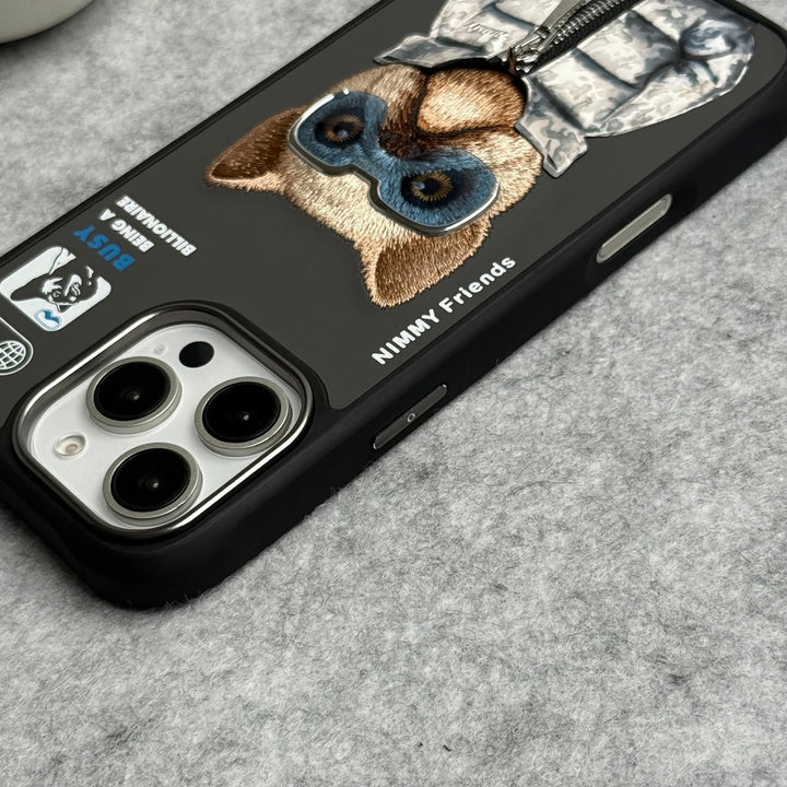 iPhone 16 Pro Max iPhone 16 Pro 3D Embroidery Dog Silver Zipper