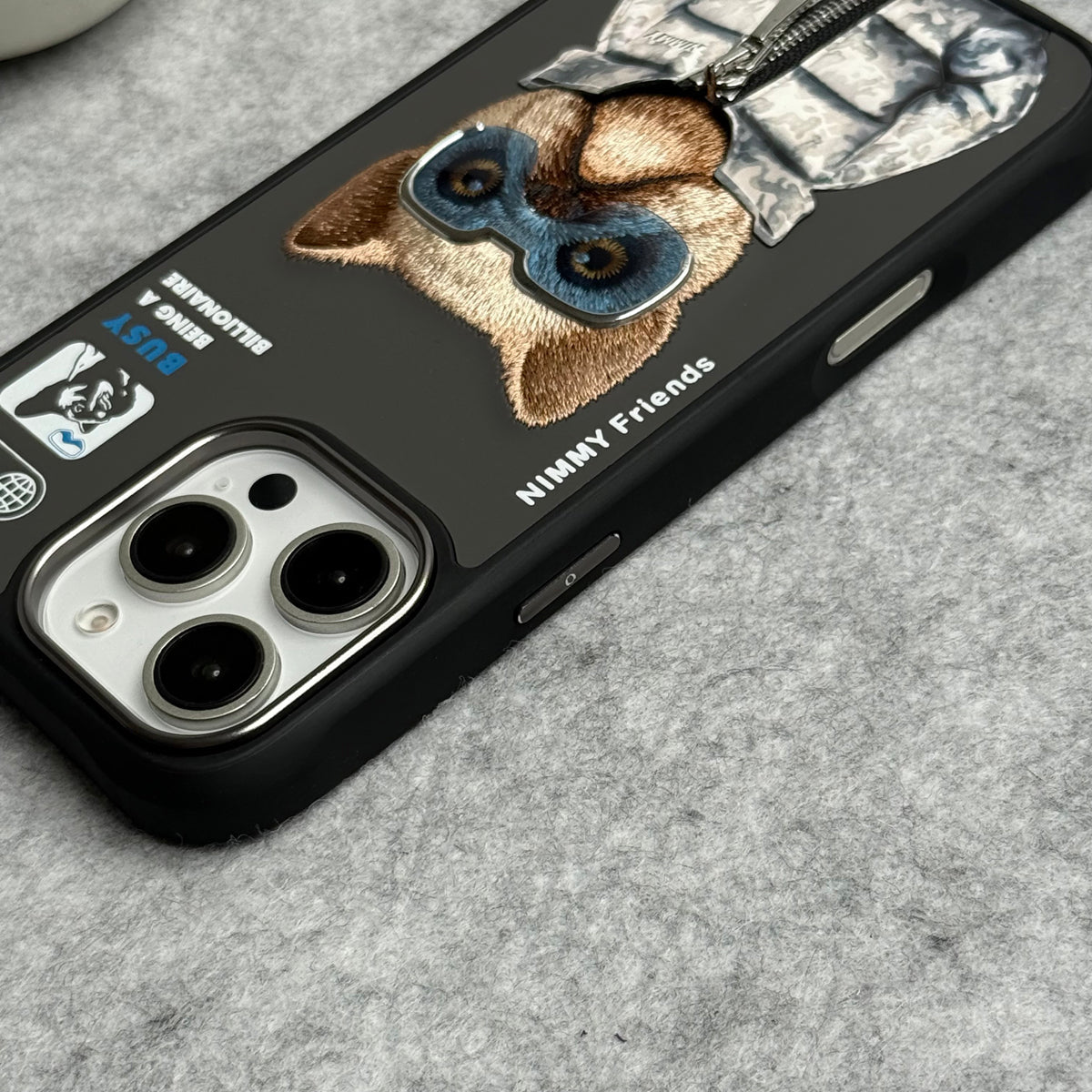 iPhone 16 Pro Max / iPhone 16 Pro 3D Embroidery Dog Silver Zipper Jacket Case