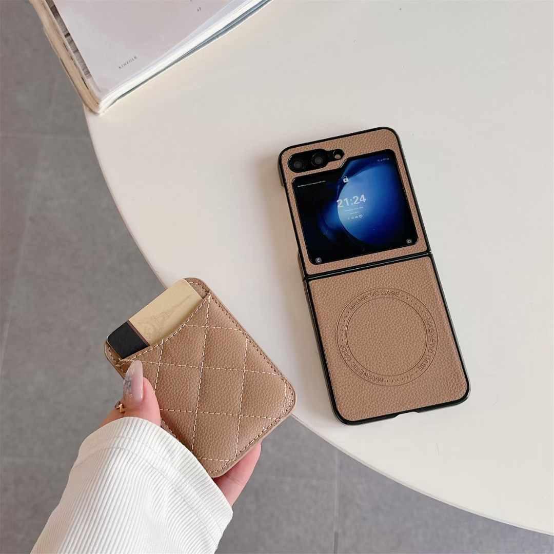 Samsung Galaxy Z Flip 6 Magsafe Case Luxury CC Leather Magnetic Wireless Charging Card Wallet Case