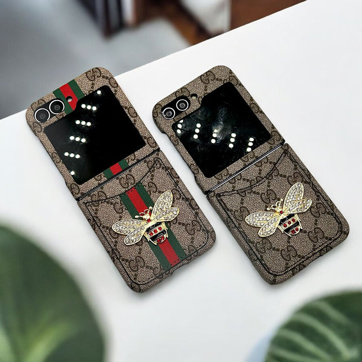 Samsung Galaxy Z Flip 6 Luxury 3D BEE Design Card Holder Leather Case Cover (BEE Stripe)