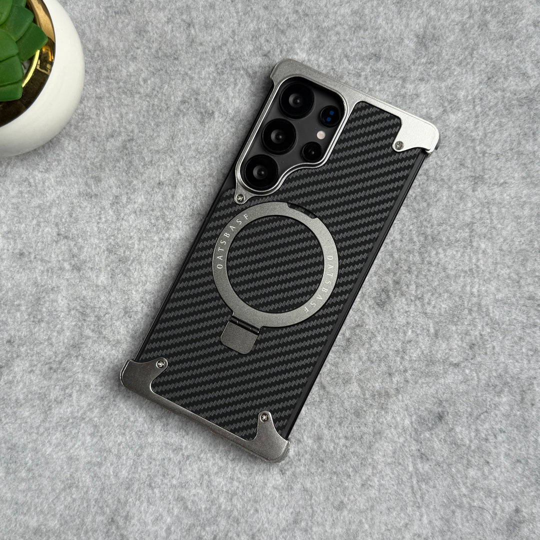 Samsung Galaxy Ultra Series Carbon Texture Frameless Metal Kickstand Case