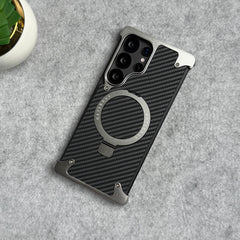 Samsung Galaxy Ultra Series Carbon Texture Frameless Metal Kickstand Case