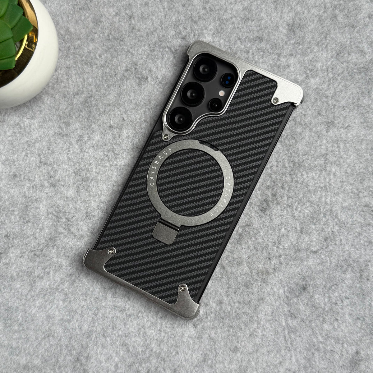 Samsung Galaxy Ultra Series Carbon Texture Frameless Metal Kickstand Case