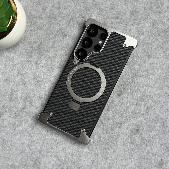 Samsung Galaxy Ultra Series Carbon Texture Frameless Metal Kickstand Case