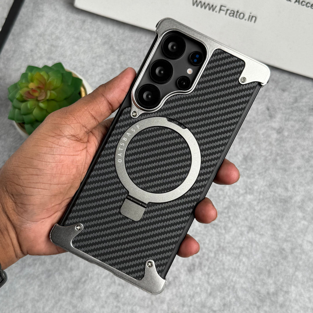 Samsung Galaxy Ultra Series Carbon Texture Frameless Metal Kickstand Case