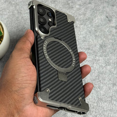 Samsung Galaxy Ultra Series Carbon Texture Frameless Metal Kickstand Case