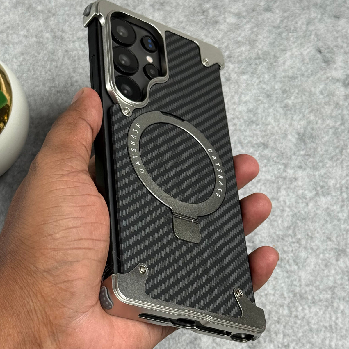 Samsung Galaxy Ultra Series Carbon Texture Frameless Metal Kickstand Case