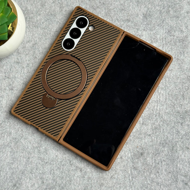Samsung Galaxy Z fold 6 Premium Carbon Fiber Texture MagSafe Magnetic Stand Case Cover
