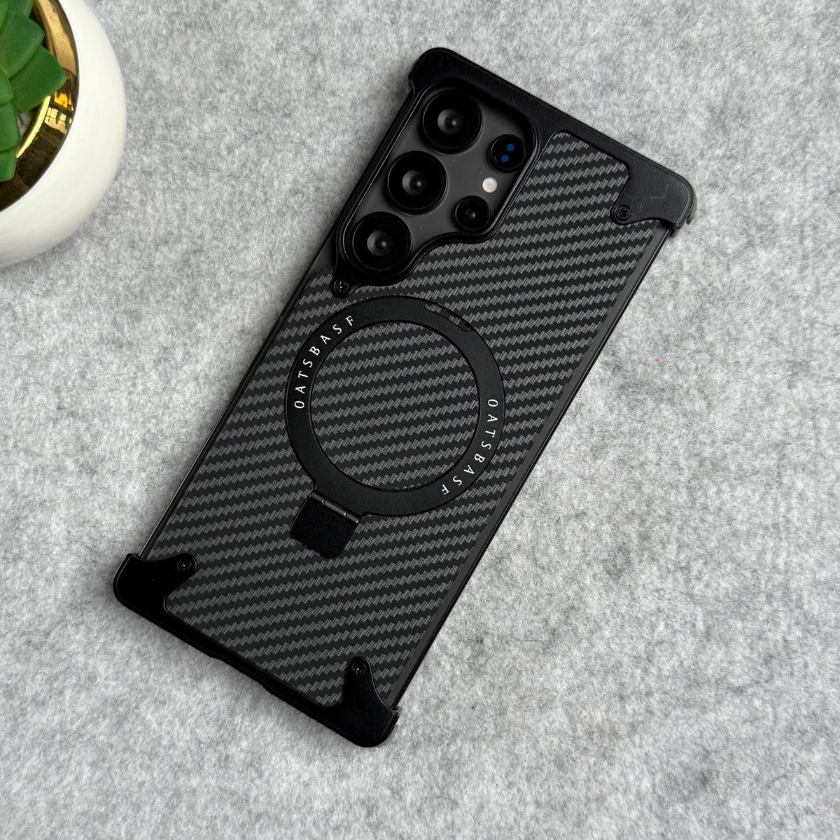 Samsung Galaxy Ultra Series Carbon Texture Frameless Metal Kickstand Case