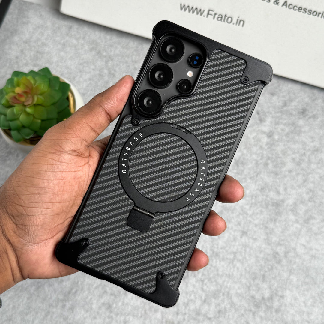 Samsung Galaxy Ultra Series Carbon Texture Frameless Metal Kickstand Case