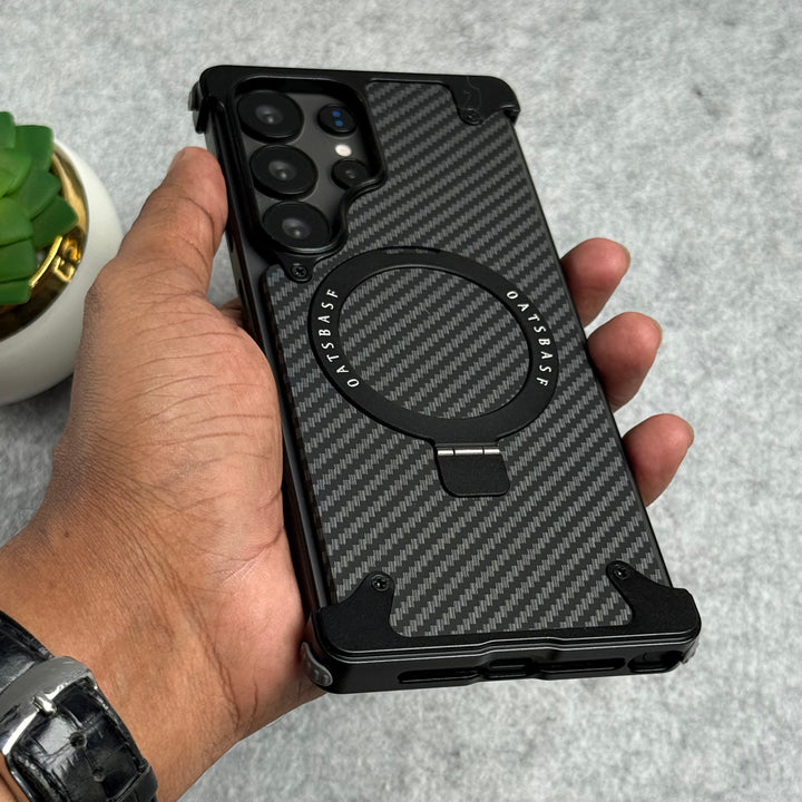 Samsung Galaxy Ultra Series Carbon Texture Frameless Metal Kickstand Case