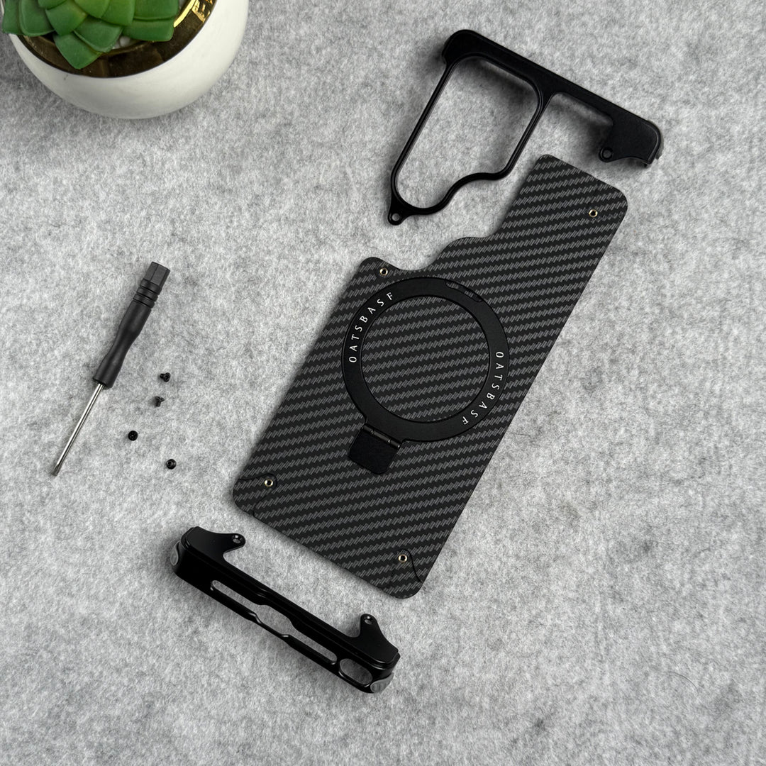 Samsung Galaxy Ultra Series Carbon Texture Frameless Metal Kickstand Case