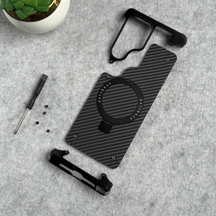 Samsung Galaxy Ultra Series Carbon Texture Frameless Metal Kickstand Case