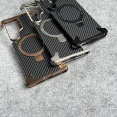 Samsung Galaxy Ultra Series Carbon Texture Frameless Metal Kickstand Case