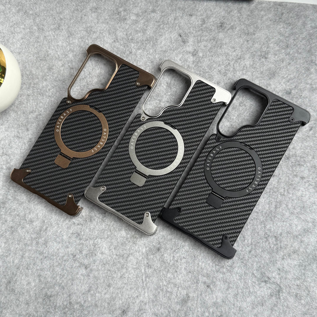 Samsung Galaxy Ultra Series Carbon Texture Frameless Metal Kickstand Case