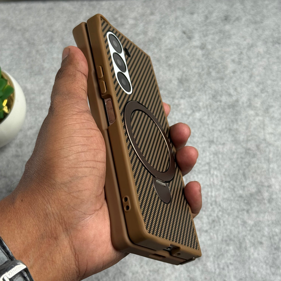 Samsung Galaxy Z fold 6 Premium Carbon Fiber Texture MagSafe Magnetic Stand Case Cover
