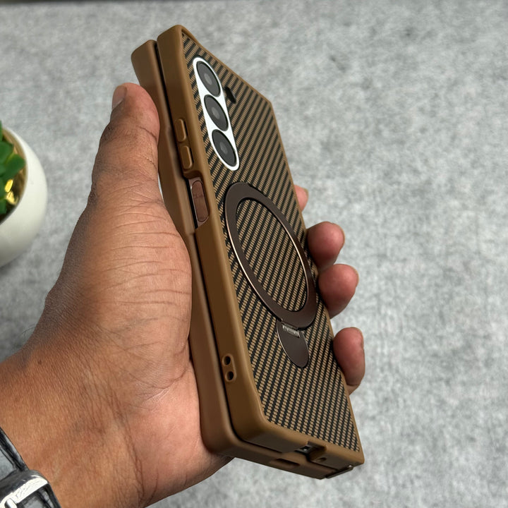 Samsung Galaxy Z fold 6 Premium Carbon Fiber Texture MagSafe Magnetic Stand Case Cover