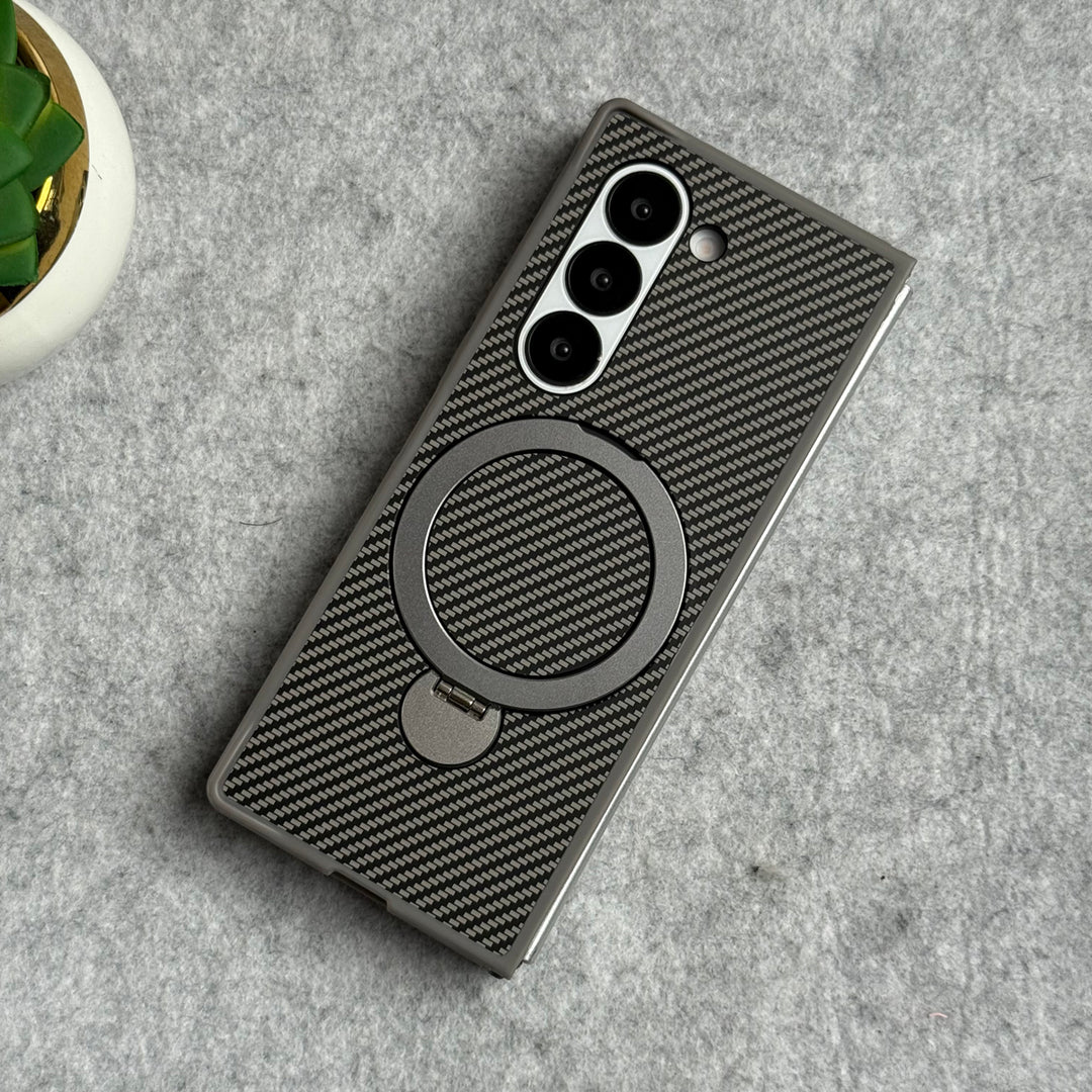 Samsung Galaxy Z fold 6 Premium Carbon Fiber Texture MagSafe Magnetic Stand Case Cover