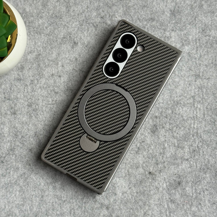 Samsung Galaxy Z fold 6 Premium Carbon Fiber Texture MagSafe Magnetic Stand Case Cover