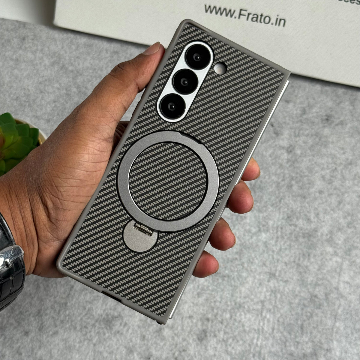 Samsung Galaxy Z fold 6 Premium Carbon Fiber Texture MagSafe Magnetic Stand Case Cover