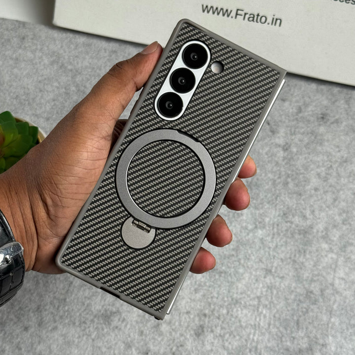 Samsung Galaxy Z fold 6 Premium Carbon Fiber Texture MagSafe Magnetic Stand Case Cover