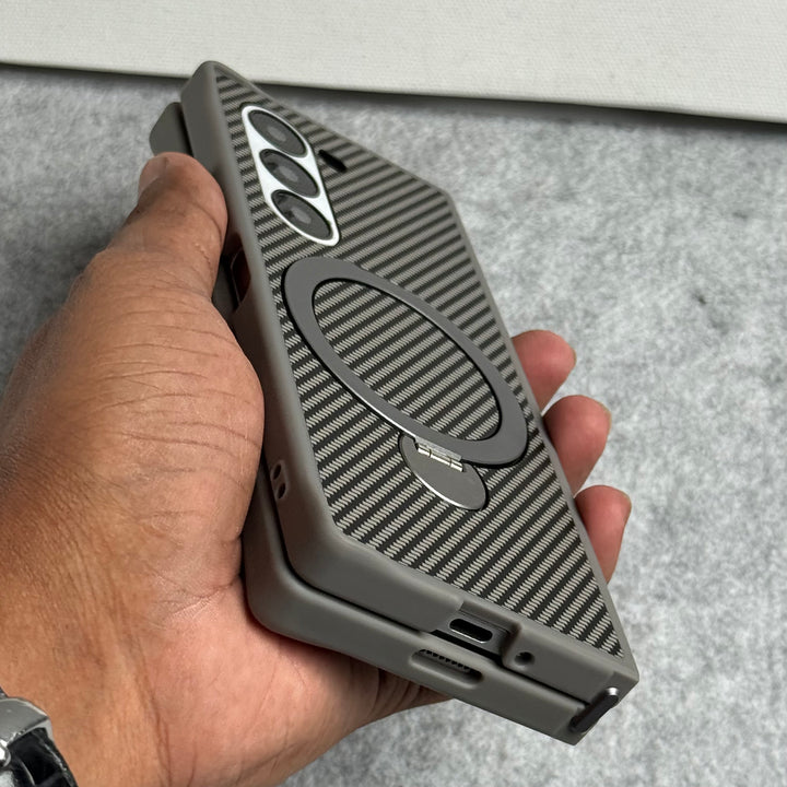 Samsung Galaxy Z fold 6 Premium Carbon Fiber Texture MagSafe Magnetic Stand Case Cover