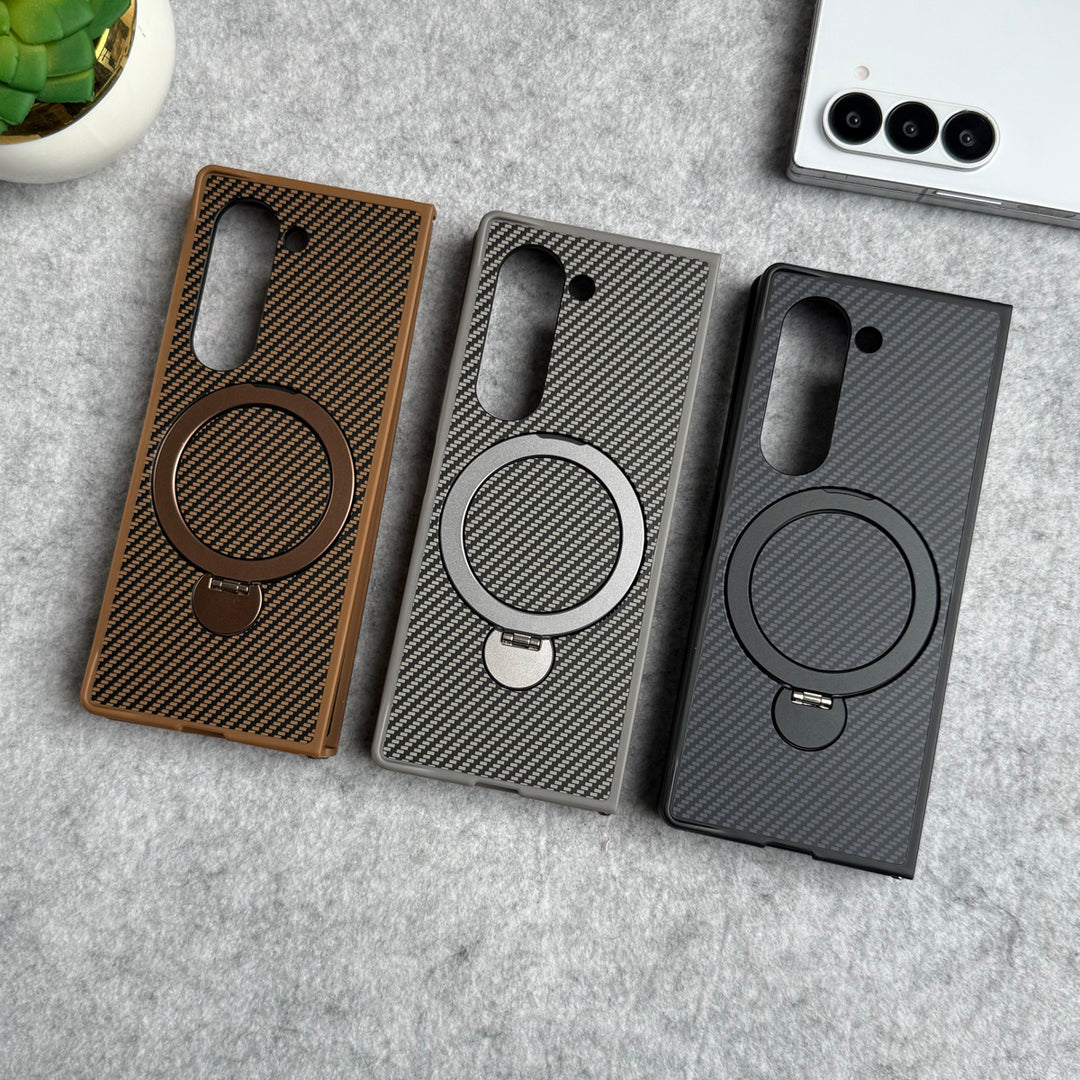 Samsung Galaxy Z fold 6 Premium Carbon Fiber Texture MagSafe Magnetic Stand Case Cover
