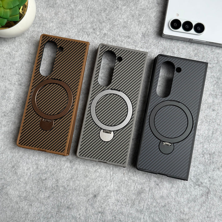 Samsung Galaxy Z fold 6 Premium Carbon Fiber Texture MagSafe Magnetic Stand Case Cover